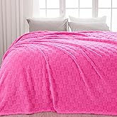 NEWCOSPLAY Super Soft King Blanket Hot Pink Premium Silky Flannel Fleece 3D Checkered Lightweight Bed Blanket All Season Use (Hot Pink Checkered, King(90"x110"))