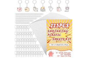 OFNMY 225PCS Shrinky Dink Sheets Keychains Kit,Shrink Plastic Sheets Kit with 25PCS Shrinky Dink Paper,100PCS Keychains and Open Iron Ring for Kids Creative Craft Marking, Handprint（7.87 x11.4inch/20x29cm）