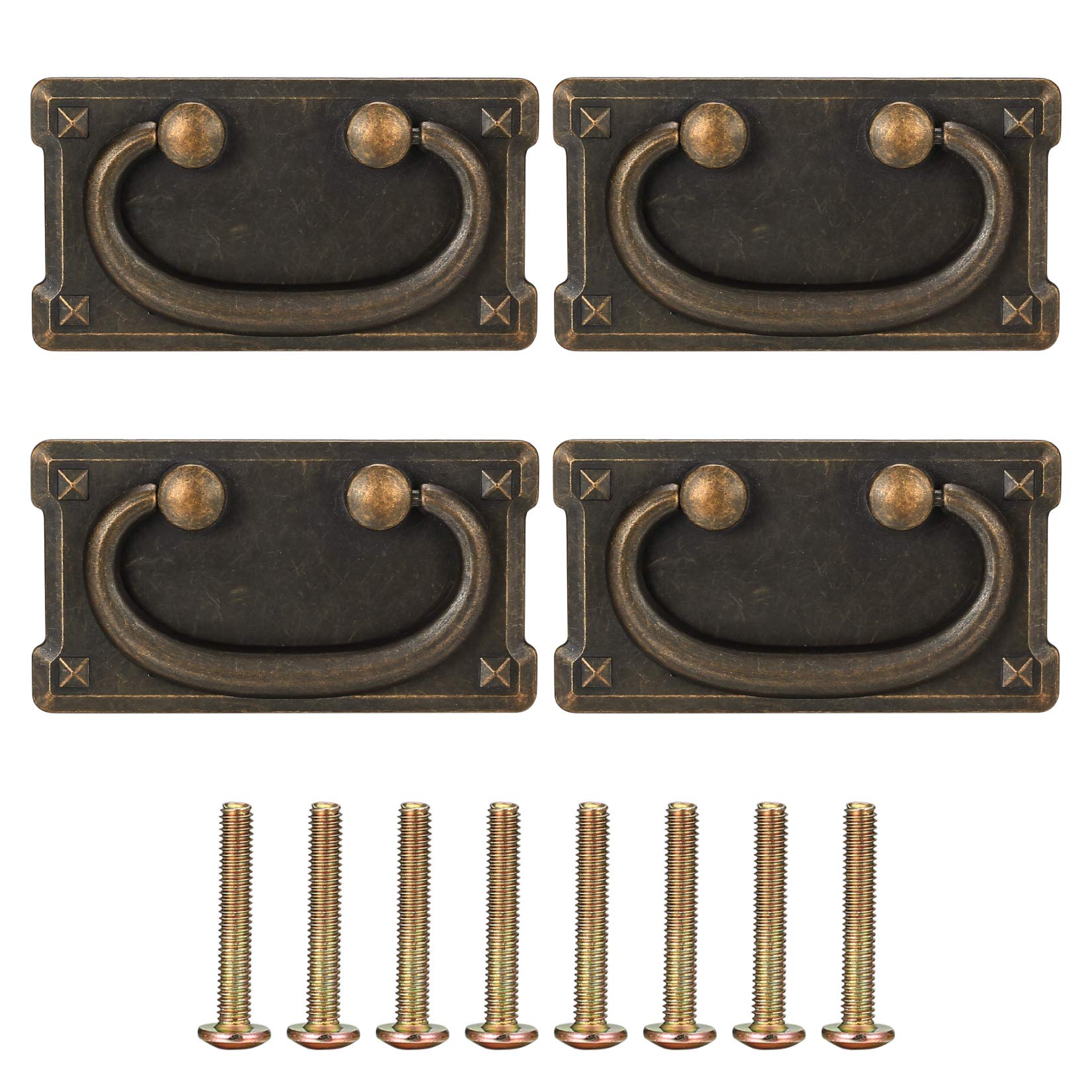 wokery 4 Pcs Drawer Pull Handles and Knobs, Vintage Kitchen Cabinets Cupboard Pull Knobs and Handles, Antique Furniture Door Pull Handles for Bedroom Dresser Wardrobe Drawer Cabinet (95x51mm)