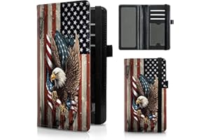 FUYOCWE Leather Checkbook Cover for Men Women Check book Holder Cover Wallets for Personal Checkbook Checks with RFID Blocking & Elastic Strap-Bald Eagle with Flag