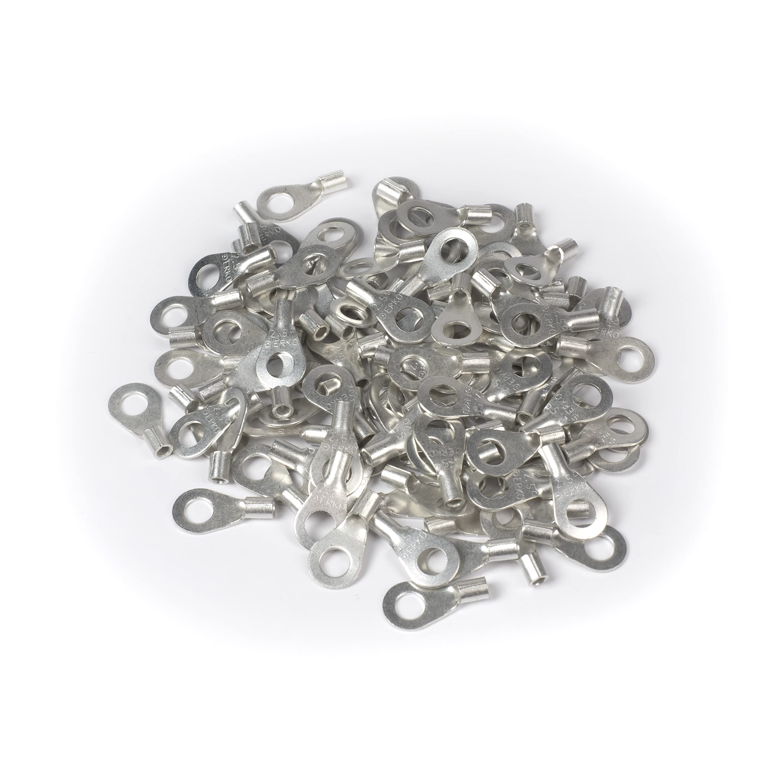 ERKO professional non-insulated ring terminals for M6 100 pieces screws and wire size of 0.1 ÷ 0.5 mm2, manufactured according to DIN 46234 standard.