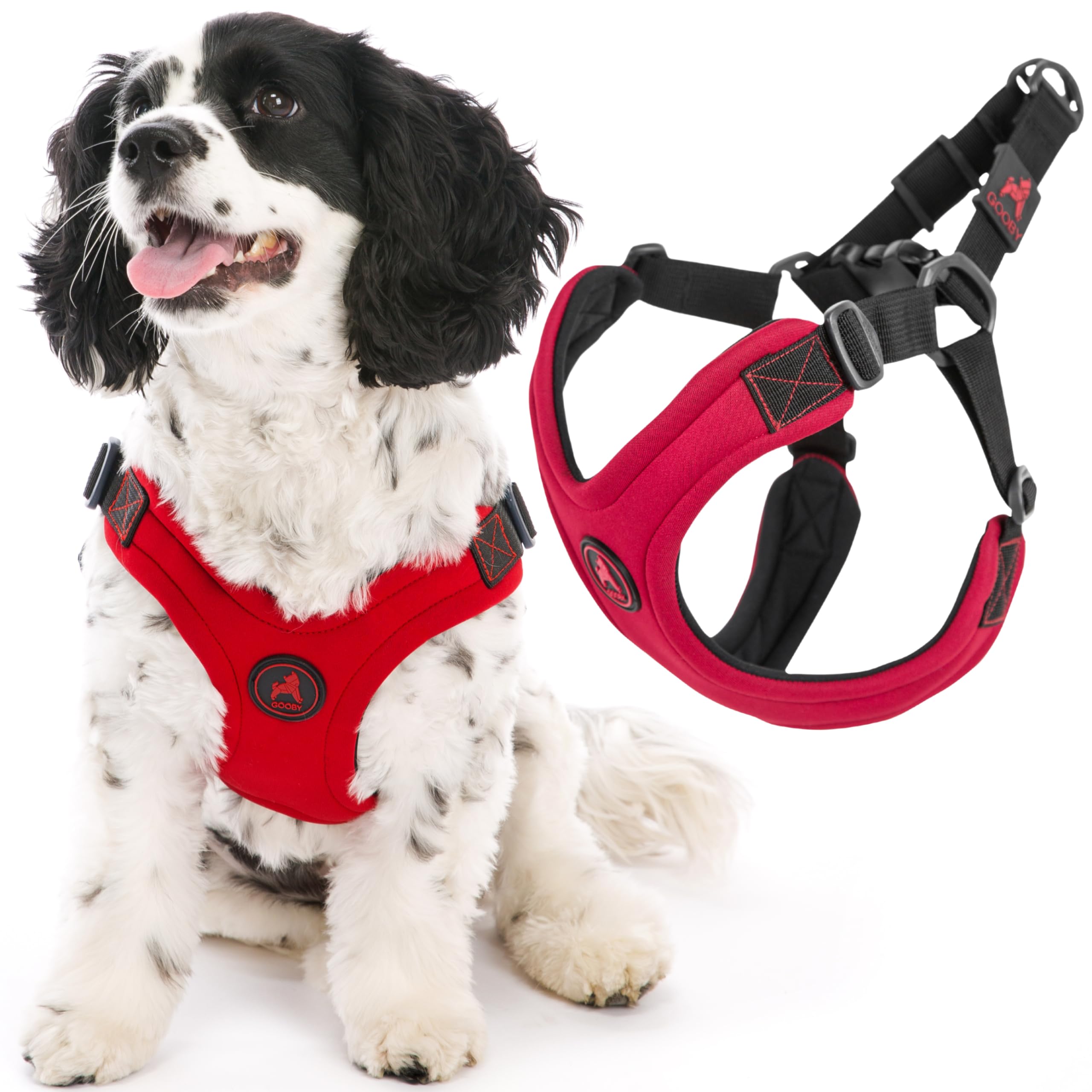 Gooby, Dog Harness, Sporty, Large, Red - Escape Free Sport Harness with Patented Neoprene Technology, 4-Point Adjustment, No Choke, Perfect for Small Dogs No Pull