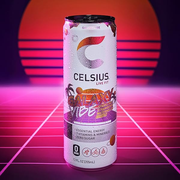 CELSIUS GALAXY VIBE SPARKLING STRAWBERRY WATERMELON, SUGAR FREE ENERGY DRINK, 12 FL OZ (PACK OF 12)