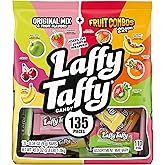Laffy Taffy Assorted Mini Bars, Fruit Flavored Candy, 45.9 oz, 135 Ct | Strawberry, banana, sour apple, cherry, fruit combos taffy, mini bars, jokes on wrapper, bulk, sharing