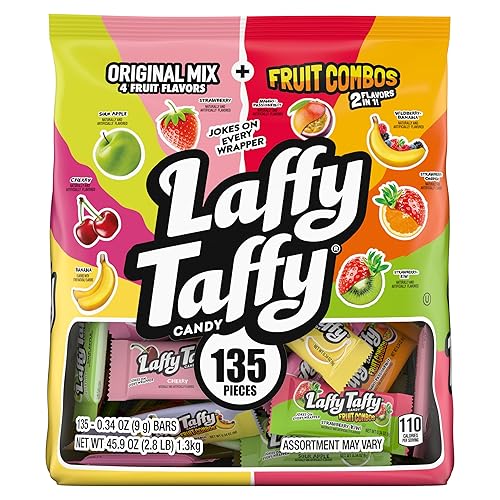 Laffy Taffy Assorted Mini Bars, Chewy Candy in a Variety of Fruity Flavors, 135 pieces, 45.9 oz
