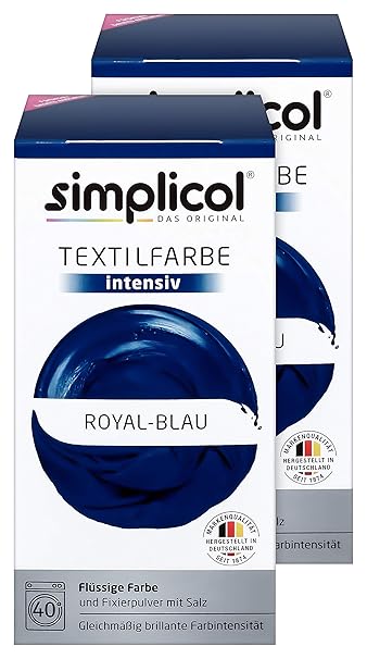 Simplicol Textilfarbe intensiv (18 Farben), Royal-Blau 1809 2er Pack, Dunkelblau: Einfaches Färben in der Waschmaschine, All-