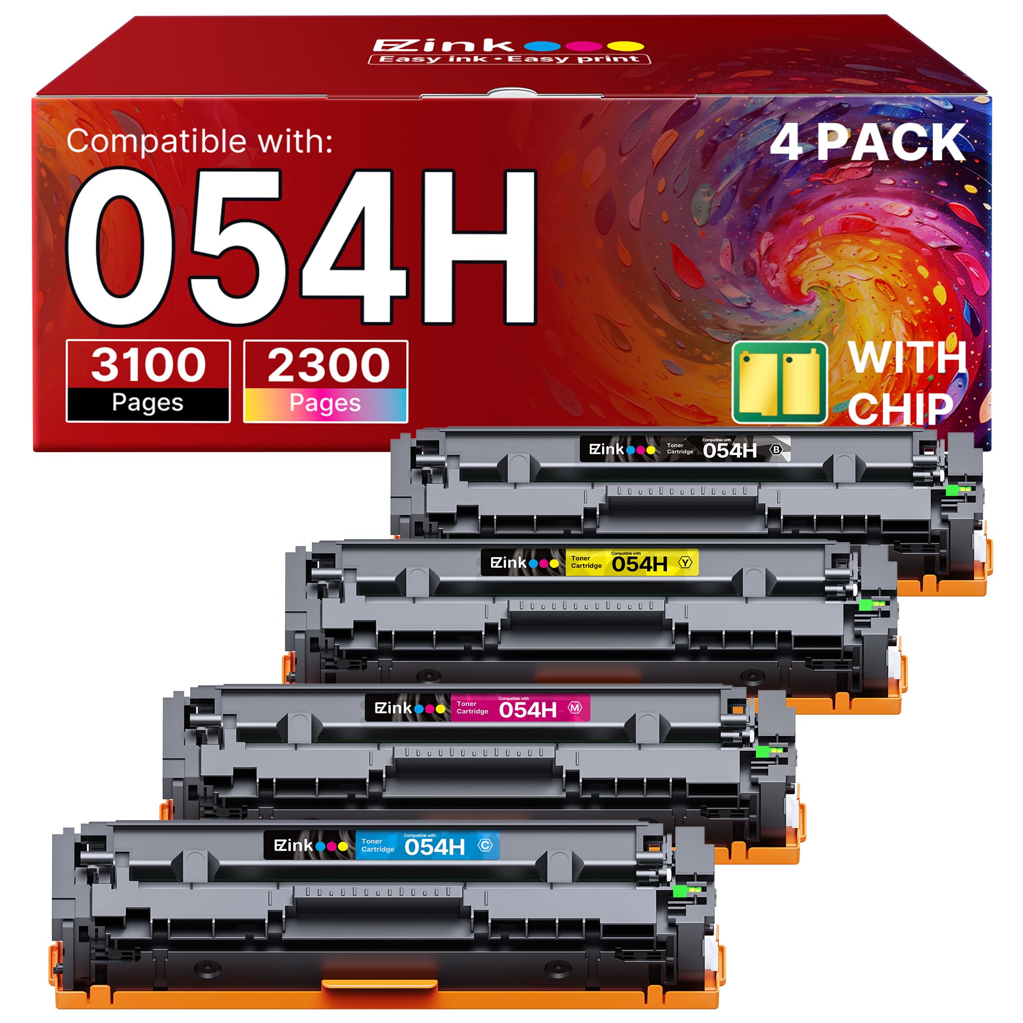 E-Z Ink 054H Toner Replacement Compatible for Canon 054H Toner Cartridge Set CRG-054H 054 to Use with Canon ImageClass MF642Cdw MF644Cdw LBP622Cdw MF641Cdw MF641Cw LBP623Cdw LBP622cdw (4 Pack) Image