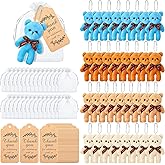 HyDren 120 Pcs Bear Party Favors Bulk 4.7 Inch Mini Plush Bear Cute Stuffed Animal Keychains Thank You Tags with Organza Bags for Baby Shower Birthday Wedding(Elegant Color)