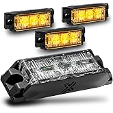 LAMPHUS NanoFlare 4pc 3W Amber LED Police Grill Strobe Warning Light, Truck | Emergency Warning Police Lights, SAE Class 1, Surface Mount, for Grille Service Tow Work Truck Patrol Vehicles, Ultra Slim
