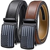 SANSTHS Ratchet Belts for Men 2 Pack, Mens Belts Leather for Dress with Adjustable Slide Buckle, Gift for Him 1 3/8"