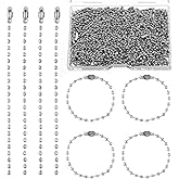 300 pcs 3.9 in Long Bead Connector Clasp Ball Chains Keychain, Beaded Chain Connector Chains for Keychains Stainless Steel Ball Bead Chain with Locking Clasp for Jewelry Making, DIY Crafts
