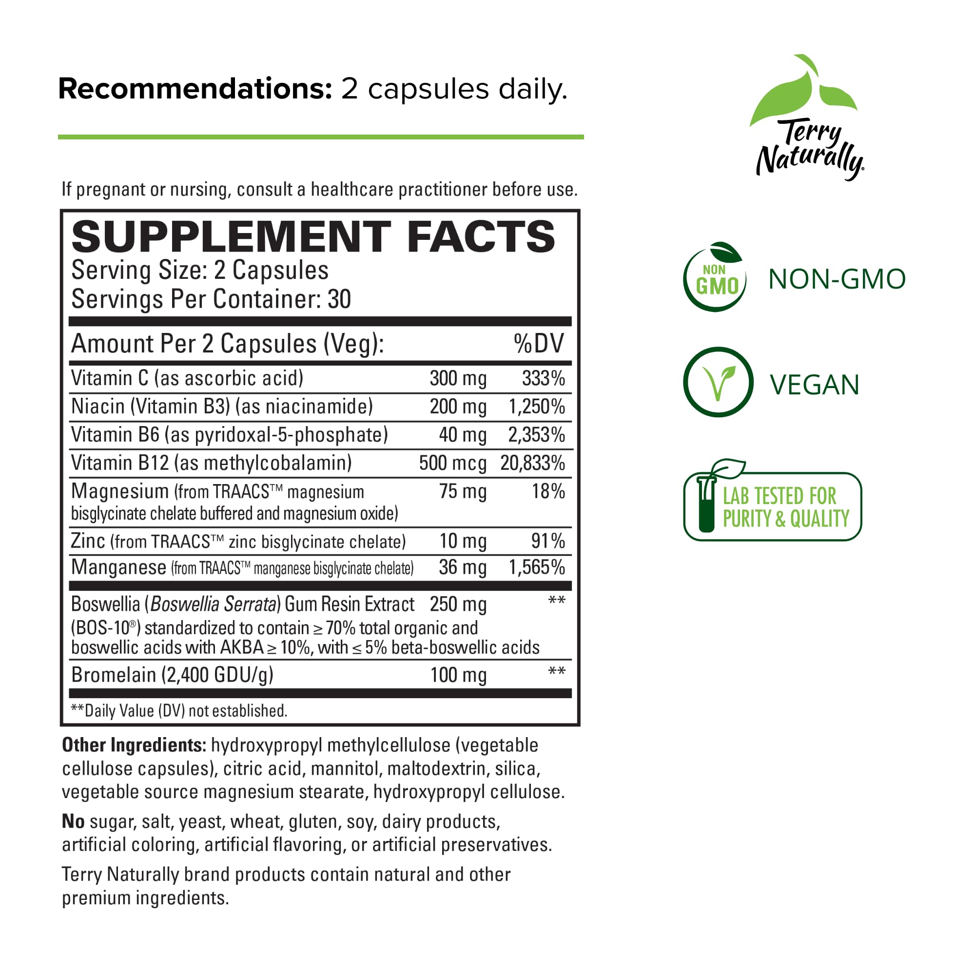 Terry Naturally Healthy Ligaments & Tendons - Dietary Supplement for Connective Tissue & Joint Lubrication Support - Non-GMO Formula to Aid Ligament & Muscle Health - 60 Capsules