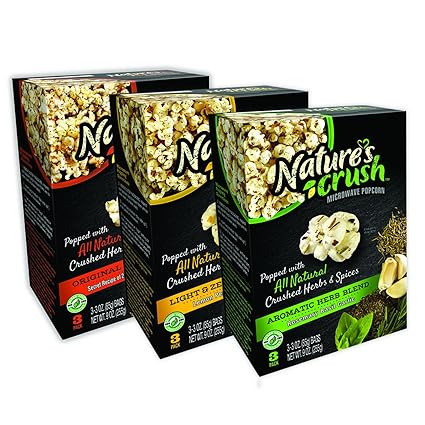 Natures Crush Natural Microwave Popcorn, Variety Pack of 3 Gourmet Flavors - Light & Zesty Blend, Aromatic Herb Blend, Original 23 Herbs Blend (3 ...