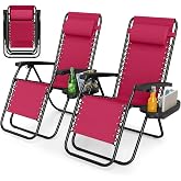 Goplus Zero Gravity Chairs Set of 2, Portable Patio Recliners with Adjustable Backrest &amp; Pillow, Cup Holder Trays, Mesh Seat, Armrests, Ergonomic Folding Lounger Chairs for Camping, Poolside, Patio