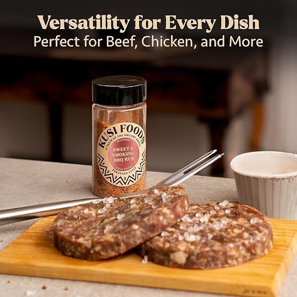 KUSI FOODS PERUVIAN SWEET & SMOKING BBQ RUB 5.6 OZ, SEASONING WITH PAPRIKA, CELERY SEED AND VINEGAR, NATURAL INGREDIENTS, PERFECT FOR GRILLING, AIRFRYER, MEAT, CHICKEN, LOW CALORIES