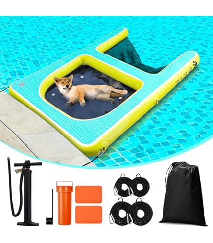 Floating Dock Inflatable Dog Pool Float And Water Ramp 2-in-1, Dog