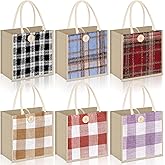 Abbylike 6 Pcs Women Tote Bag Mini Jute Reusable Floral Burlap Canvas Embroidered Grocery Bag for Christmas Birthday Gift (Checkered)