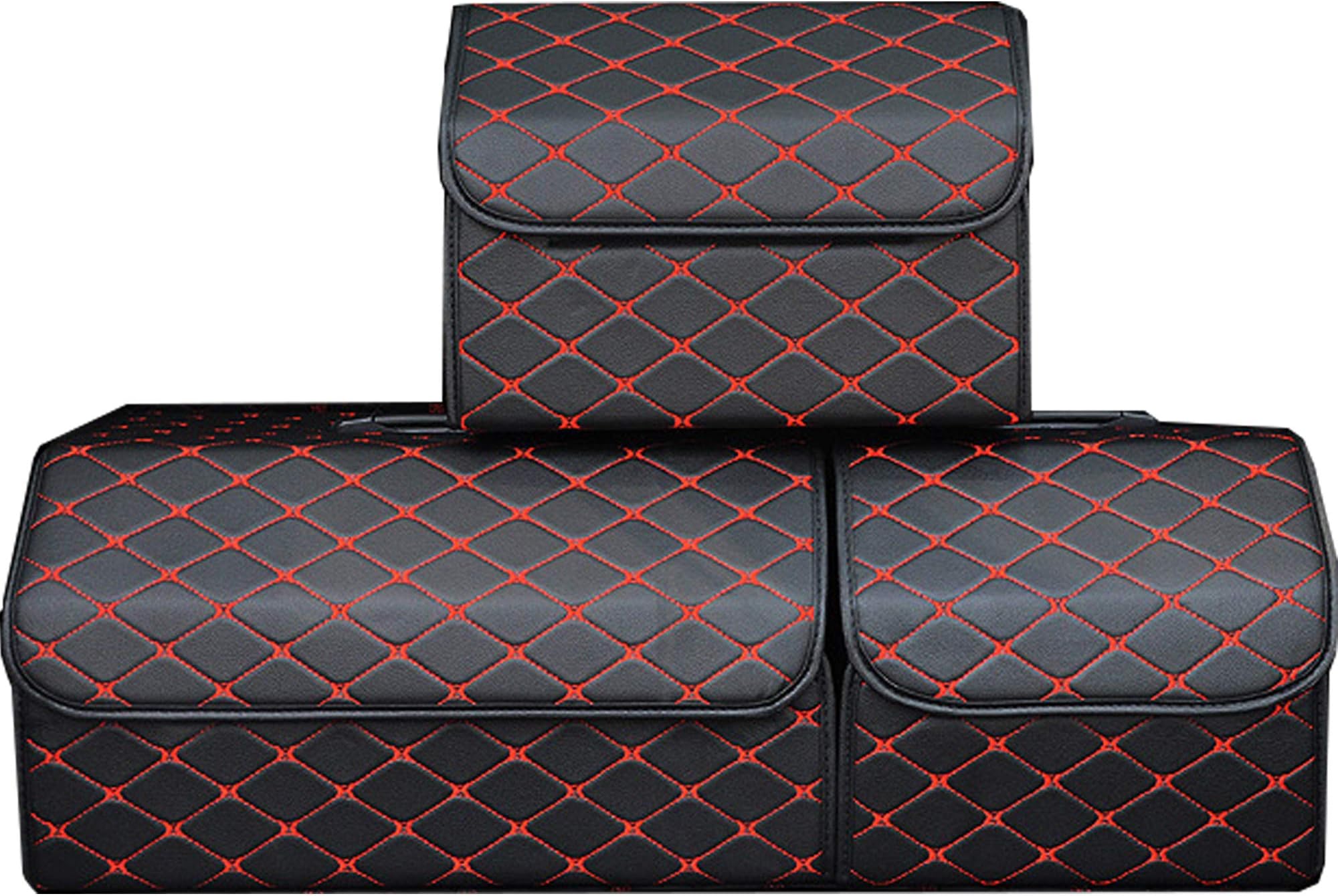 PME Car Truck Organizer with Cover/Single Plastic Handle, Heavy Duty PU Leather Portable Cargo Storage Box Seat Back Container Foldable Auto Car Backseat Organizer Black - 1PCS Size M