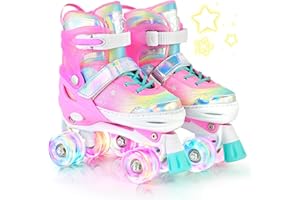 NEMONE Mermaid 4 Size Adjustable Light up Roller Skates for Girls, Purple Blue Skates for Toddlers, Outdoor Beginner Kids Rol