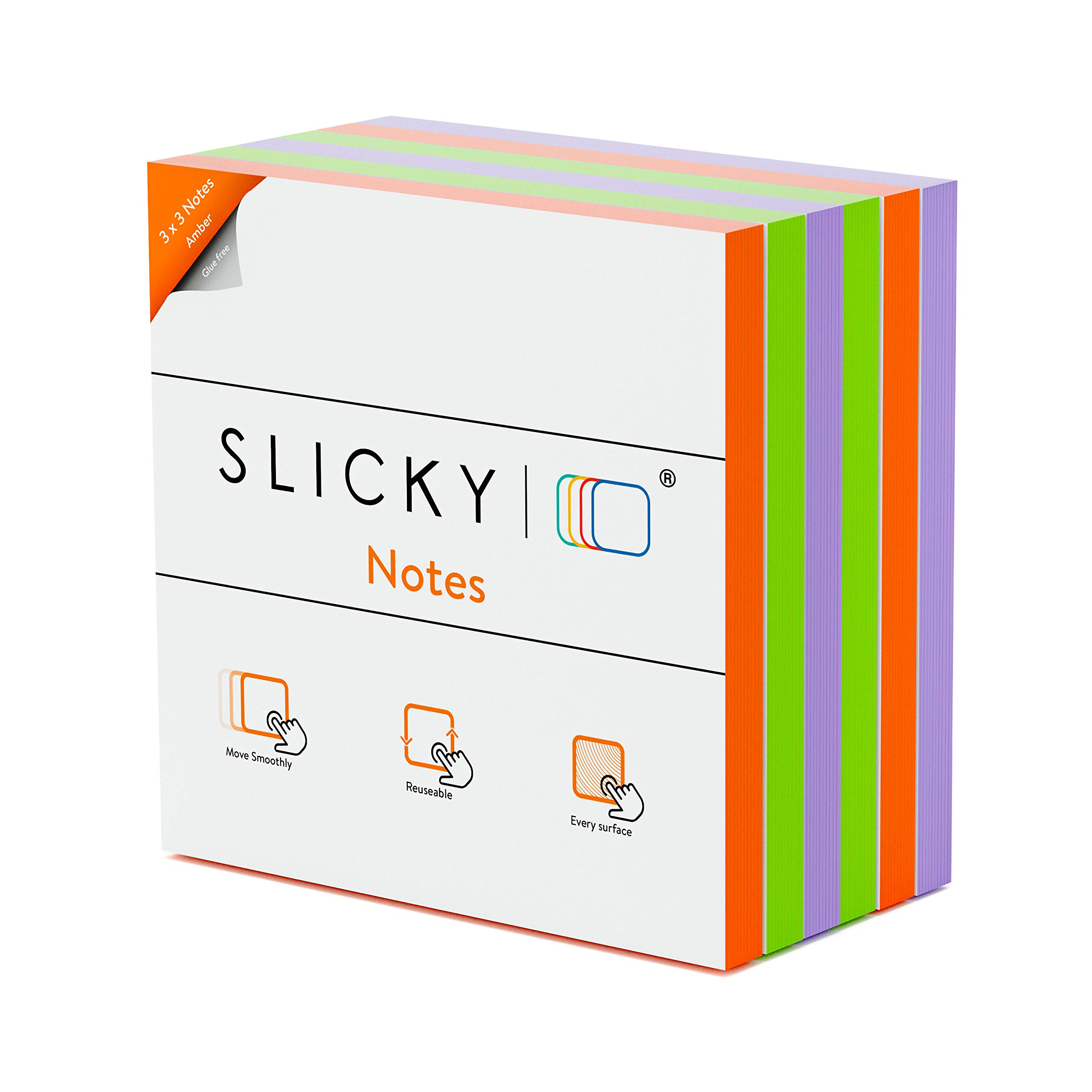 SlickyNotes Reusable Double Sided Notes: 3x3 Inch Glue Free, Static Charged, Dry Erasable, Slideable, Eco-Friendly Paper Pads in 6, 12, and 24 Pack