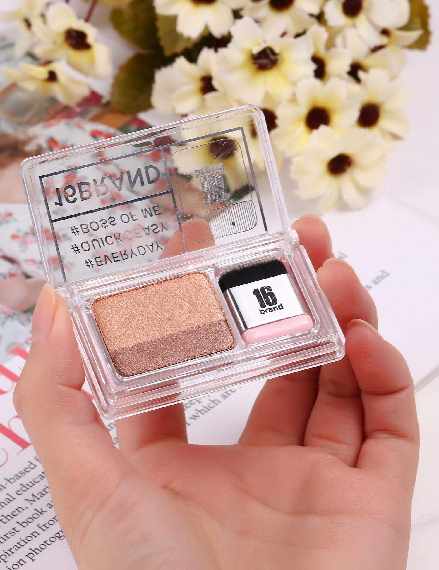 KOKOBUY 2 Colors Lazy Eyeshadow Powder Waterproof Shimmer Makeup Palette With Brush