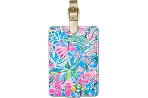 Lilly Pulitzer Leatherette Luggage Tag with Secure Strap, Colorful Suitcase Identifier for Travel
