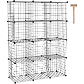 C&AHOME Wire Cube Storage, 12 - Cube Organizer Metal C Grids, Modular Shelves Units, Closet Organizer, Ideal for Home, Office, Living Room, 36.6”L x 12.4”W 48.4”H, Silver Gray UWCS3012G