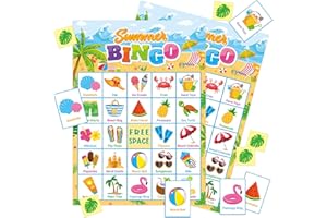ADELULU 24 Players Summer Bingo Game for Summer Party Games Hawaiian Tropical Beach Party Favors School Party Games