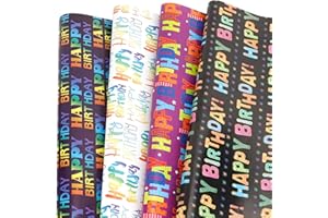 Birthday Wrapping Paper 12 Sheets Happy Birthday Gift Wrapping Papers for Men Women 4 Styles Large Colorful Folded Flat Wrapp