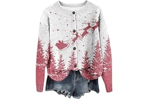 COTECRAM Womens Christmas Cardigan Sweaters Open Front Long Sleeve Crewneck Button Down Sweater 2025 Fall Fashion Cardigans