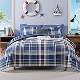 AMBERSPACE Plaid Twin XL Comforter Set Medium Blue, Bedding Set 5 Pieces for Boys Girls Teen, Lightweight Bed in a Bag for Dorm with Sheets, Pillowcase & Sham