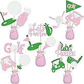 18pcs Glitter Golf Party Centerpiece Sticks Pink and Green Golf Ball Theme Centerpiece Decorations for Girls Golf Let's Partee Party Supplies