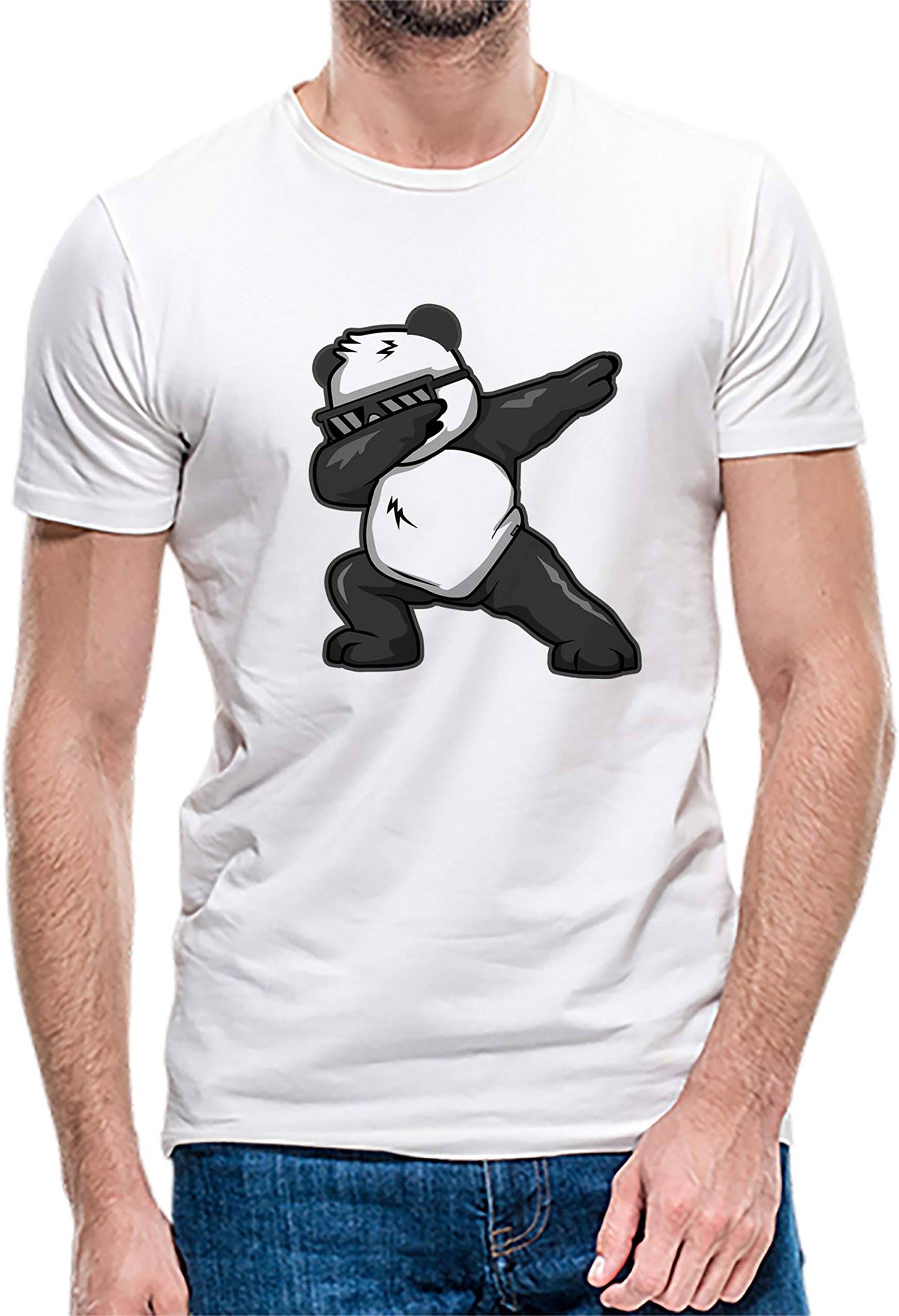 iKraft® Dabbing Panda T-Shirt Round Neck Funny and Cute Panda Bear Tee Shirt for Men – White