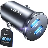 LISEN 90W USB C Car Charger USB C Fast Charge,45W PD&QC3.0 Fast Car Charger | for iPhone Duo 18 Pro Max 17 16 15, Metal Cigar