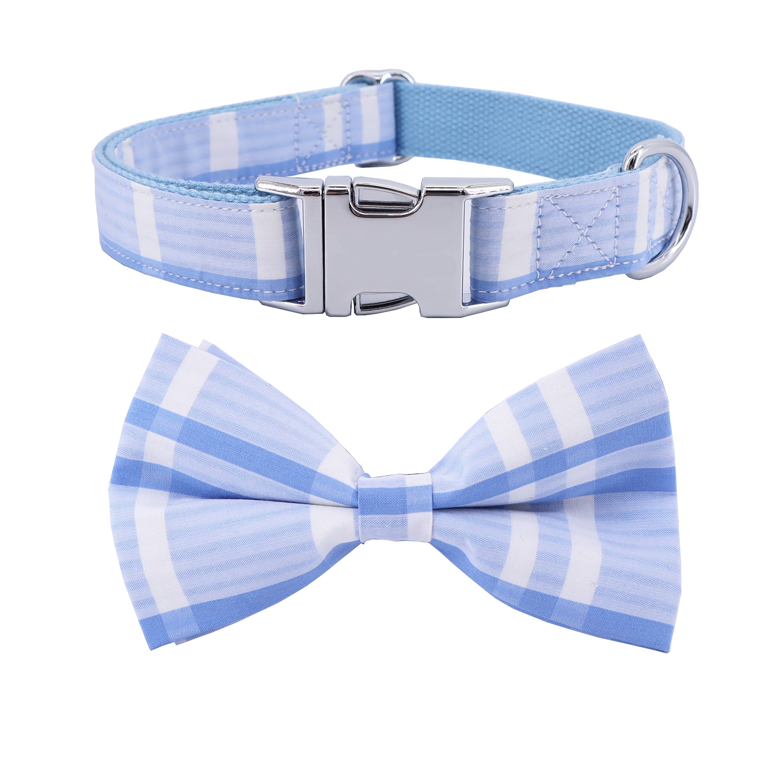 Photo 1 of Blue Tartan Dog Collar with Metal Buckle, Traditional Plaid, Festive Holiday Flannel