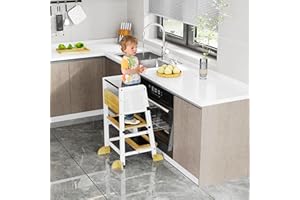 YAKANJ Toddler Standing Tower,Toddler Kitchen Stool Helper,Step Stool for Toddler Kids,Wooden Standing Tower with Adjustable Height,Anti-Slip Protection,Safety Belt-Wood