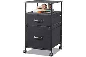 DEVAISE Mobile File Cabinet, Rolling Printer Stand with Open Storage Shelf, Fabric Vertical Filing Cabinet fits A4 or Letter Size for Home Office, Black