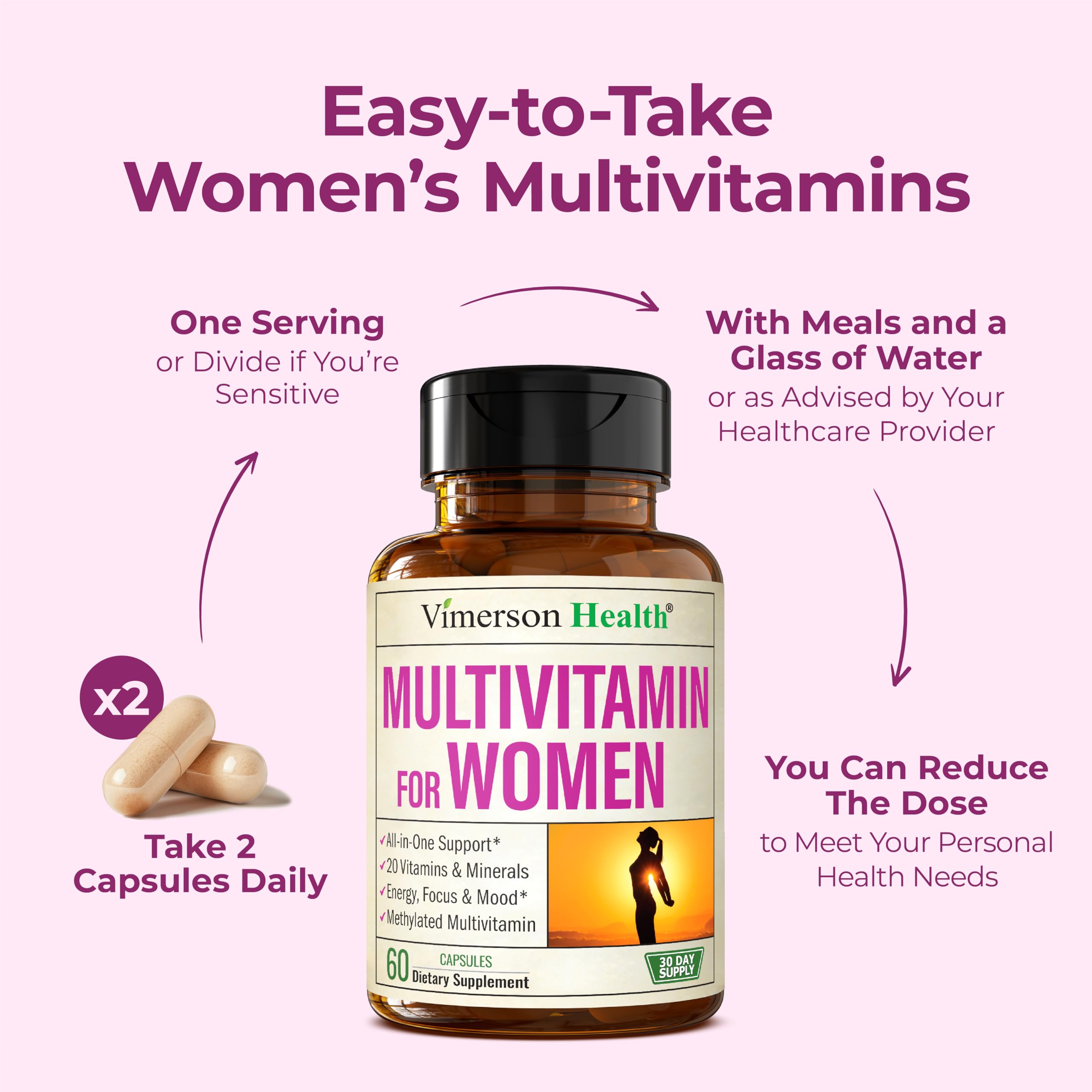 Multivitamin for Women – Methylated Womens Multivitamins & Multiminerals Capsules with Vitamin B12, A, D, C, Zinc, Magnesium & More for Complete Daily Support – Trusted Bioavailable Vitamins for Women