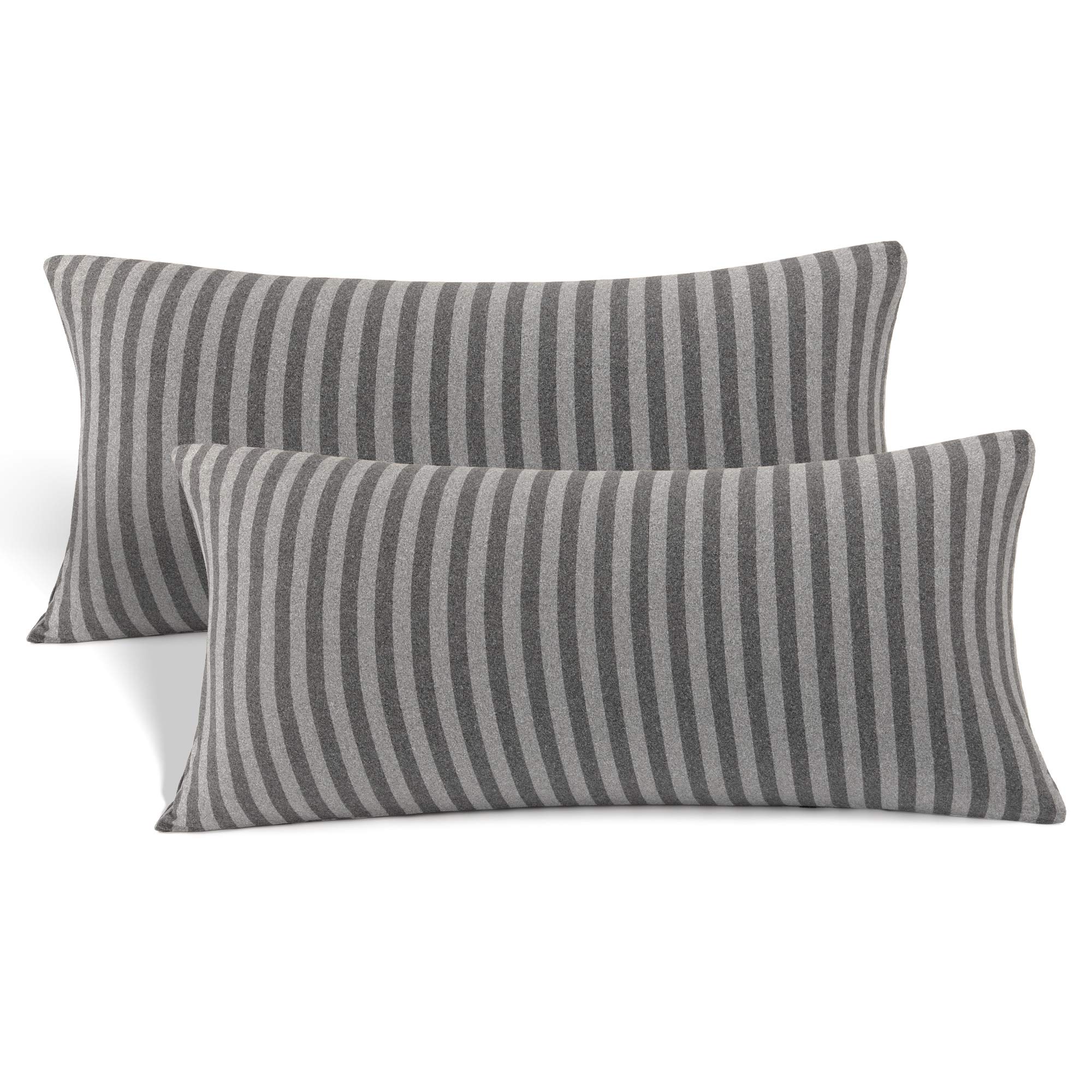 Photo 1 of 2-Pack Stretch Pillow Cases - Jersey Knit & Ultra Soft Envelope Closure Pillowcases T-Shirt Like Microfiber Blend - Suitable for Queen or Standard Size Set of 2, Gray/Black