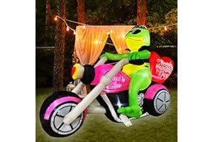 SEASONBLOW 7 FT Inflatable Valentine's Day Frog on Motorcycle with Heart Decorations LED Lighted Decoration for Birthday Wedding Yard Lawn Garden Home Party