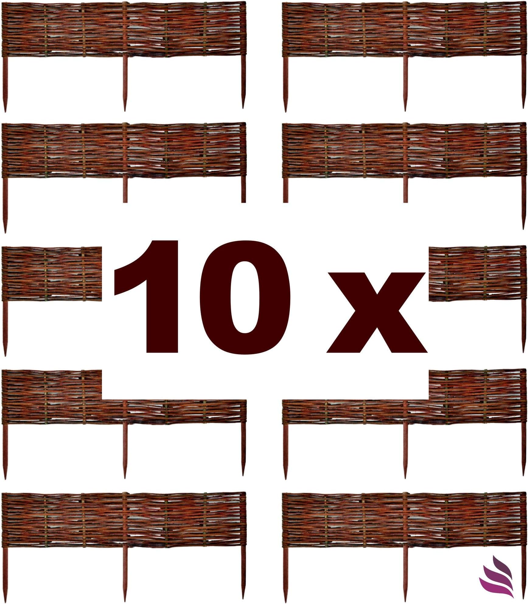 Floranica® Wooden Border Fencing, Border in 25 Sizes - Impregnated Willow Edging Fence with Beech Stakes, Height:20 cm, Length:10 pcs x 50 cm