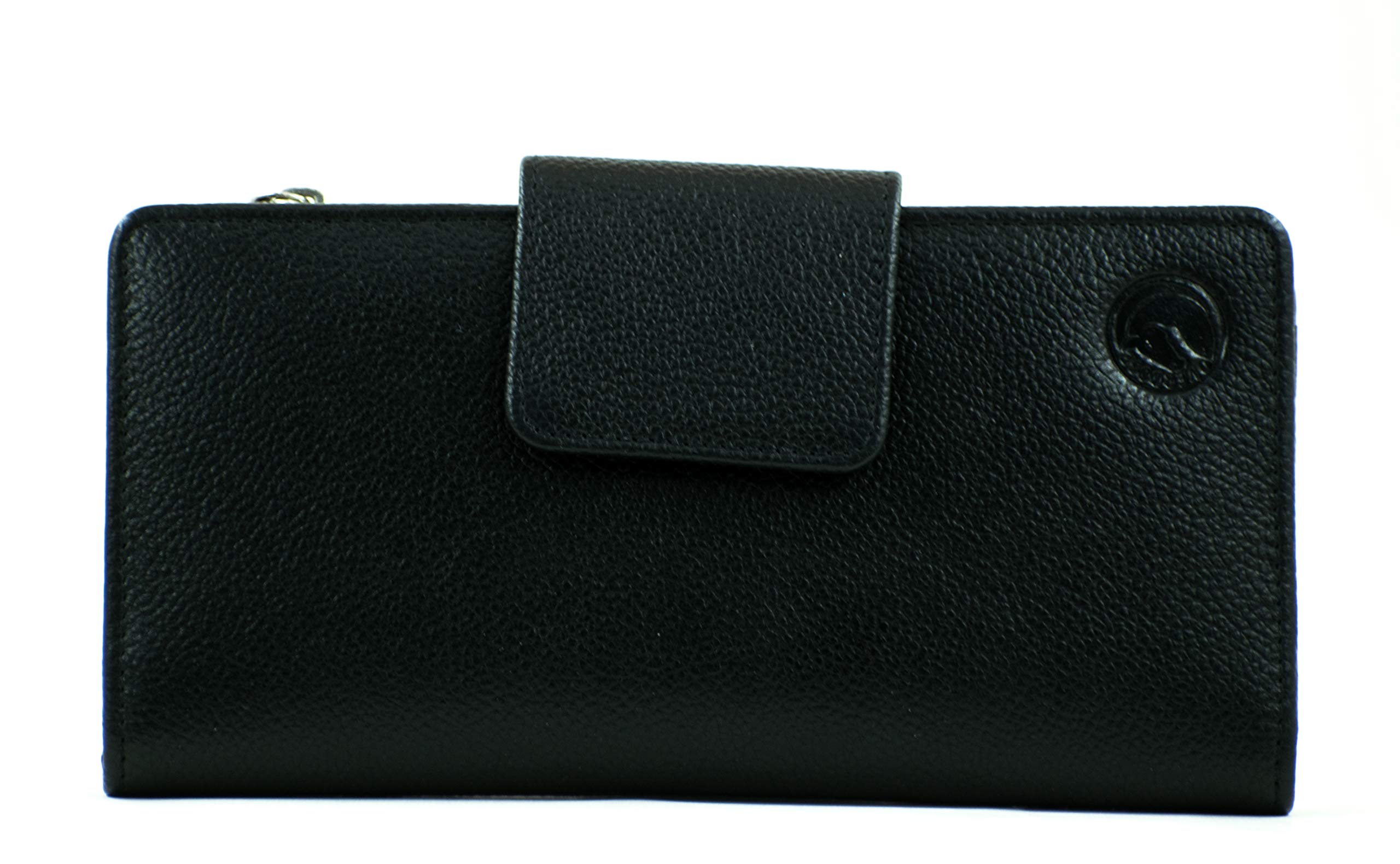 OVERDOSE Women Leather Wristlet Handbags Black Clutch Wallet, Double Zipper, Multi Card Slot, Zipper Purse, Checkbook Wallet - Black Nappa Leather