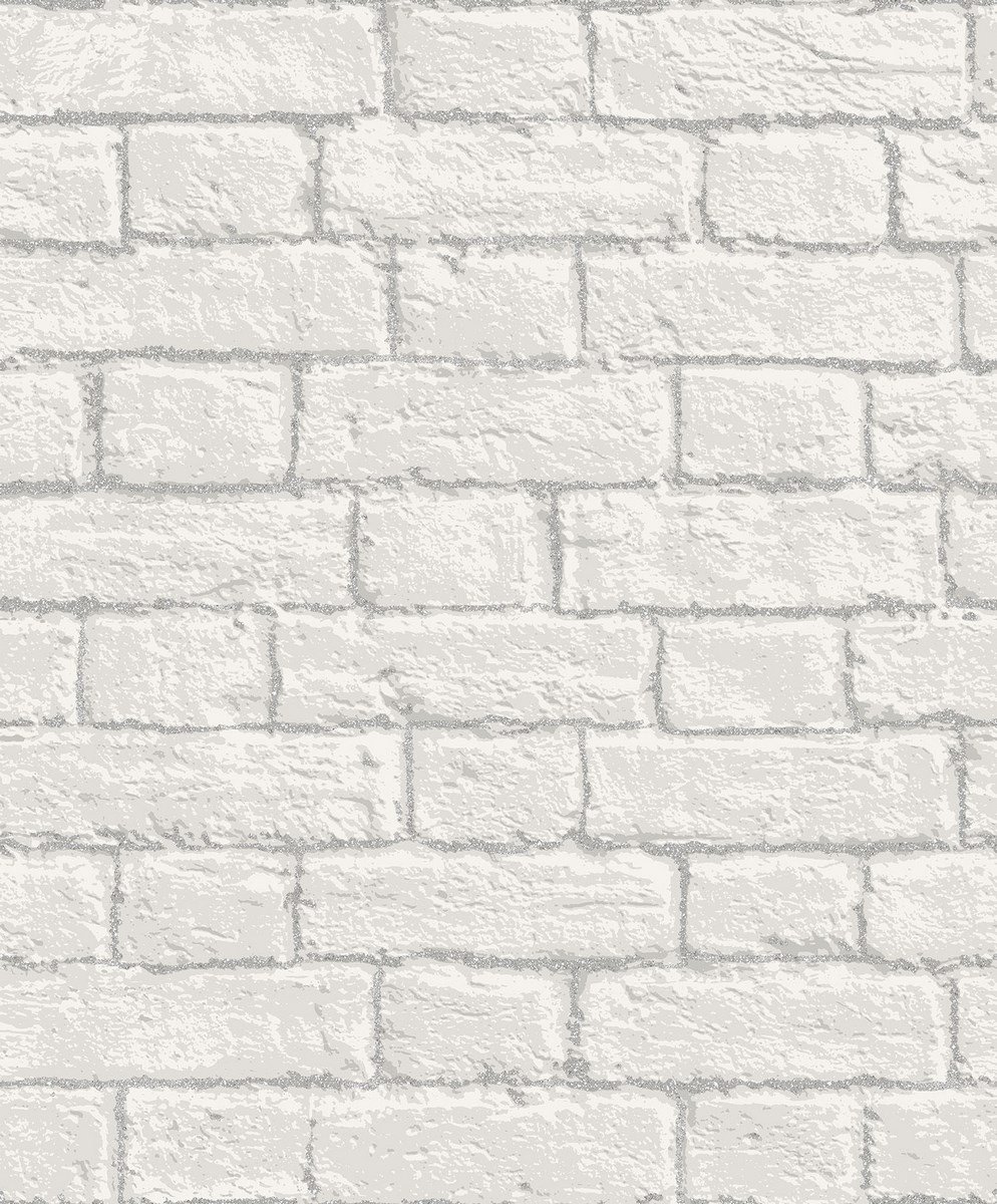 Coloroll Glitter Brick White Wallpaper M1038 - Faux Wall Glitter Morta