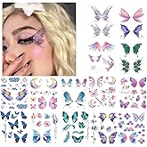 14 Sheets Glitter Butterfly Temporary Tattoos Sticker for Women Girls Eye Face Makeup Decoration, Flash Fairy Body Art Shiny Butterflies Waterproof Fake Tattoos for Festival Party Eye Decor
