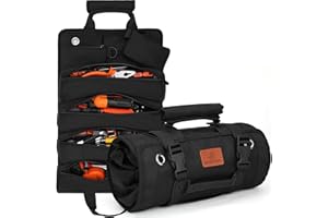BAQRAXIA Tool Bag, Roll Up Small Tools Box Storage, Heavy Duty Tool Organizer with 2 Detachable Tool Pouch, Tool Gifts for Men Dad Husband Boyfriend Grandpa, Presents for Fathers Day Birthday (Black)