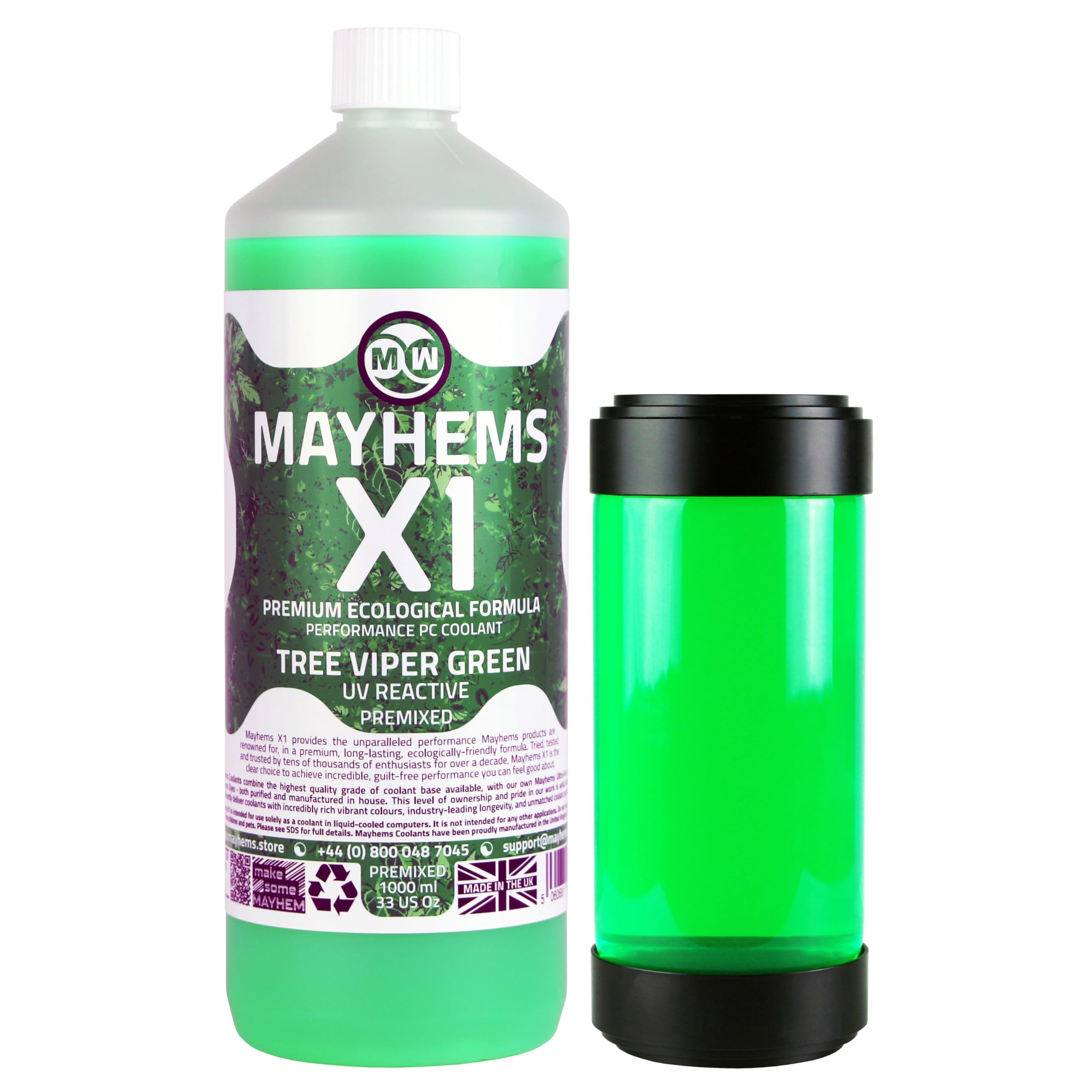 Mayhems - X1 Premixed PC Coolant - Computer Water Cooling Fluid - Liquid Cooling, Eco Friendly Series, 1 Litre, Tree Viper Green