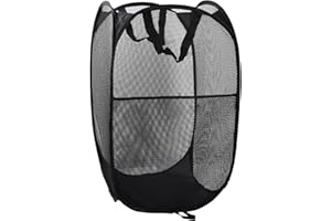 70L Foldable Mesh Laundry Hamper, Pop-Up Collapsible Dirty Clothes Basket with Handles & Side Pocket - for Laundry Room Bathr