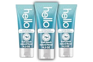 hello Smiling Shark Fluoride Free Kids Toothpaste, Natural Fruit Punch, 4.2 Oz Tube (Pack of 3)