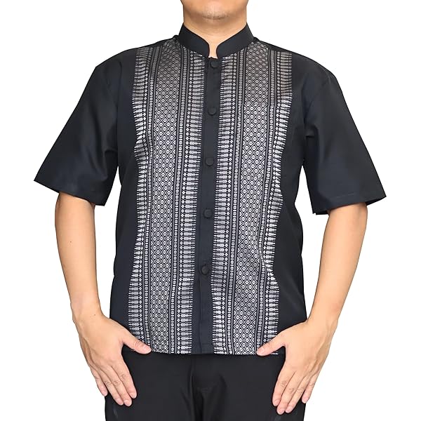 RaanPahMuang Traditional Thai Indigo Dyed Farmer's Shirt - Long Sleeve, Open Collar, Handmade Fair Trade