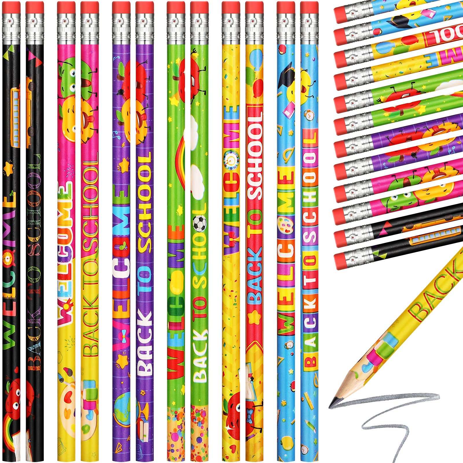 Photo 1 of Pajean 100 Pcs Welcome Back to School Pencils First Day of School Holiday Inspirational HB Pencils with Eraser for Exams Stationery Party Reward Supplies, Classroom Reward
